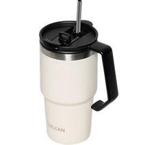 위클린 손잡이 일체형 빨대 스텐 텀블러, 아이보리, 600ml