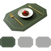 로렘 LINE 엣지 양면 테이블매트 4p, 올리브그린 + 그레이, 30 x 43 x 0.2 cm