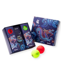 볼빅 청룡 에디션 골프공 2종 x 3p + 볼마커 세트, 비비드 그린, 비비드 레드(골프공), 1세트