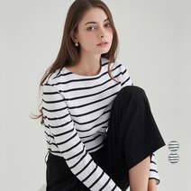 아피나르 여성 스트라이프 보트넥 긴팔 티셔츠