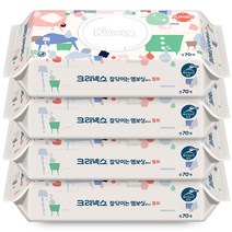 크리넥스 잘닦이는 엠보싱 점보 물티슈 캡형, 70매입, 4개