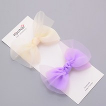 핸날 네추럴 쉬폰 작은 리본 헤어집게 2p 세트
