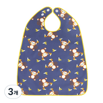 더해피 성인 방수 몽키바나나 버튼형 턱받이, 네이비, 3개