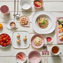 라씨에뜨 온반 2인 홈 식기 세트 15p, 우윳빛, 복숭아빛, 공기 2p + 대접 2p + 찬기 2p + 접시 소 2p + 중 + 직사각접시 + 소스볼 2p + 머그 2p + 파스타볼