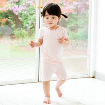 배냇베이비 레이온 셔링 유아 아동 반팔 실내복 상하 세트