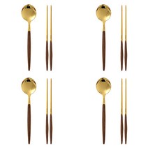 상상앤드 퀴드노비 1979 4인용 수저 세트, 월넷 + 골드, 숟가락 4p + 젓가락 4p