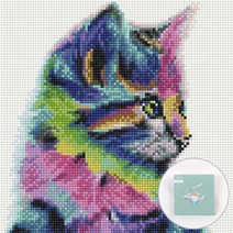 아트조이 DIY 보석십자수 세트 캔버스형 25 x 25 cm, 레인보우 고양이, 1세트