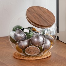라이트피플 네스프레소 / 돌체구스토 유리 대용량 커피캡슐 보관함 플랫형, 우드 + 투명, 1개
