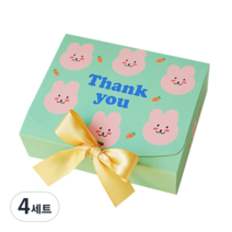 도나앤데코 직사각 선물 포장 상자 소 5p + 리본 5p, 래빗 그린, 4세트