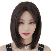 하이유니 스트레이트 펌 헤어 중단발 통가발 가발 39cm + 가발망 + 거치대 세트, 통가발(챠콜블랙), 랜덤발송(가발망, 거치대), 1세트