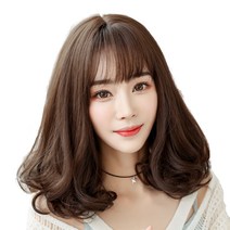 하이유니 롤 펌 중단발 헤어 단발 통가발 가발 38cm + 가발망 + 거치대 세트, 다크브라운, 1세트
