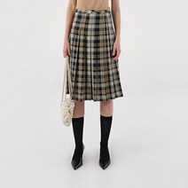 로켓런치 R CHECK PLEATS 미디 스커트