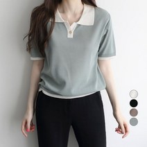 제니트 여성용 더센 배색 카라 반팔 니트티 n1517