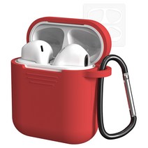 누아트 에어팟 스키니 실리콘 케이스 + 철가루 방지 투명 스티커, 레드, 1세트