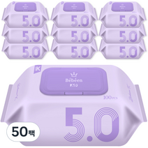 베베앙 K 5.0 저자극 엠보싱 아기물티슈 캡형, 100매, 50팩