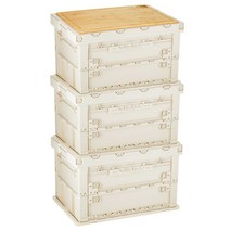 까사마루 대용량 캠핑 폴딩 박스 75L 3P + 원목 상판 1P, 아이보리, 1세트