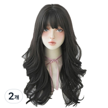 긴머리 웨이브 여성 통가발, 블랙브라운, 2개