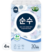 헬로 순수 2겹 천연펄프 롤화장지 40m, 30개입, 4개