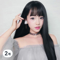 앞머리 있는 긴 생머리 가발, 자연블랙, 2개