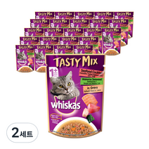 위스카스 고양이 테이스티믹스 씨푸드칵테일과미역 in 그레이비 습식사료 24p, 생선, 70g, 2세트