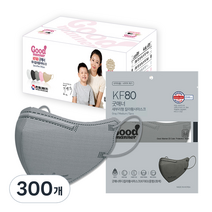 굿매너 여름용 새부리형 컬러 마스크 중형 KF80, 1매입, 300개, GRAY