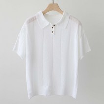 제니트 여성용 루즈핏 카라넥 데일리룩 베이직 듀라카라단추 반팔 니트