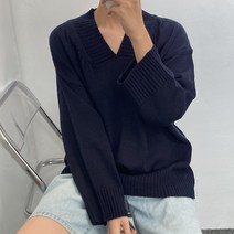 뜨개진 여성용 오버핏 메르쿤 브이넥 롱 니트