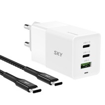 스카이 필 GaN65S USB PD 3포트 어댑터 + C to C 60W 케이블 2M, 모닝화이트, 1세트