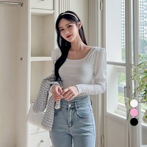 에비뉴비 여성용 골지 퍼프 티셔츠