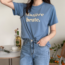 프링 여성용 심플 레터링 감성 반팔 티셔츠