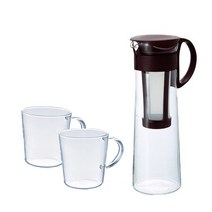 하리오 커피메이커 1000ml MCPN-14CBR + 내열유리 머그컵 300ml SRM-1824 2p, 브라운(커피메이커), 투명(머그컵), 1세트