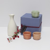달소금 도자기 꽃봉 도쿠리 선물세트 삼색, 1세트, 도쿠리 + 술잔 3p