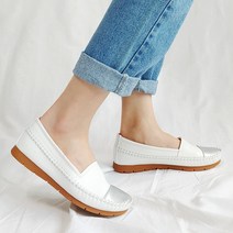 여성용 투톤 가죽 가벼운 스티치 로퍼