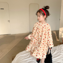 오렌지다몸 여아용 레드 플라워 프릴 원피스