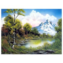 케이엠엘리 일체형 캔버스 액자 3D 원형 보석십자수 키트 50 x 40 cm, 설산의 풍경, 1세트