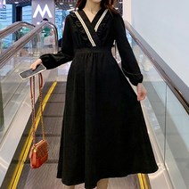 프릴 스티치 브이라인 출산웨어 임산부 긴소매 원피스