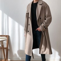 머시따 남성용 오버핏 소뿔단추 하이 퀄리티 트렌치 코트