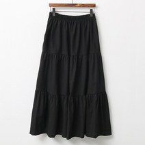 티탁 여성용 데일리 3단 캉캉 허리밴딩 롱 스커트 프렌치3단스커트