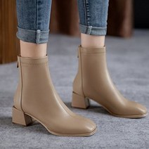 파라다이소 통굽 스퀘어토 레더 심플 여성 하이힐 앵클 부츠 PRDS78