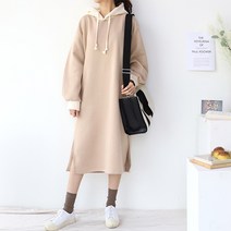 팡팡샵 T 긴 기모배색 후드 임부 원피스