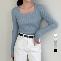 무드인더 여성용 스퀘어넥 골지 긴팔티