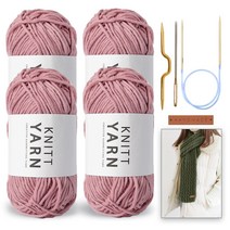 니뜨 울텐실 4p + 폴 케이블 머플러 도안 + 줄바늘 6.0mm + 돗바늘 + 심플 직사각 라벨 + 꽈배기 바늘 세트, 7 인디핑크