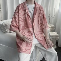 남성용 힙베어 패턴 반팔 셔츠 캐주얼 남방