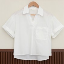 큐니걸스 여성용 핀턱 오픈카라 롤업 반팔 셔츠