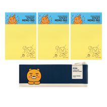 카카오프렌즈 미니 플랫 펜슬케이스 + 해피모먼트 정사각 점착 메모지 3p, 라이언(펜슬케이스), 라이언(점착메모지), 1세트