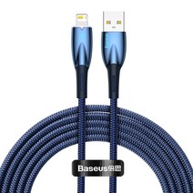 베이스어스 2.4A 글리머 USB to 8핀 데이터 충전 케이블, 블루, 1개, 2m