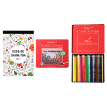 아트 컬러링북 플라워 엽서패드 랜덤발송 + 삼각 유성색연필 24색 세트, 투코비, 조르조네, 동아피엠에스