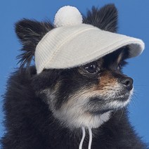 도그아이 강아지 고양이 폼폼이 니트 모자, 아이보리