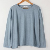 빼빼 여성용 라운드넥 긴팔 루즈핏 린넨혼방 티셔츠