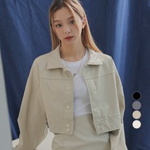 어썸어라운드 여성용 스냅 버튼 레더 크롭 자켓